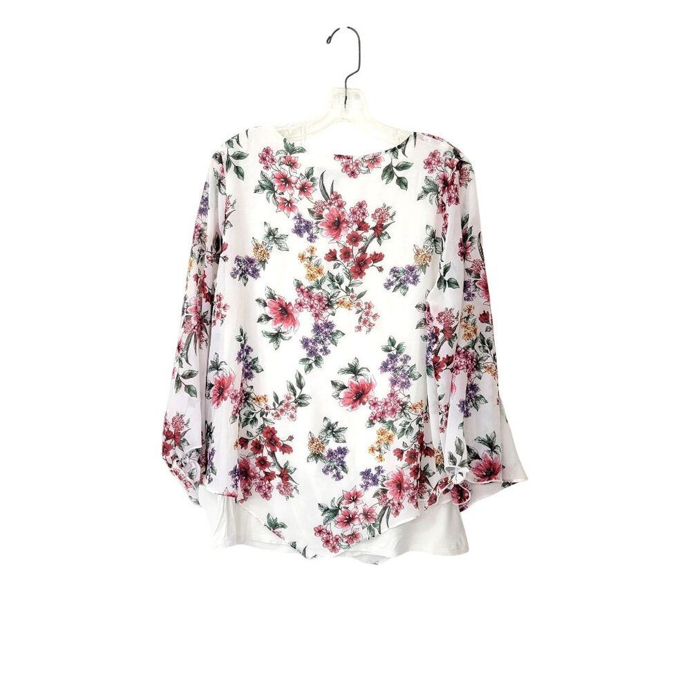 Apt. 9 Floral Chiffon Layered Blouse Women's Large  White & Multicolor - Picture 2 of 5